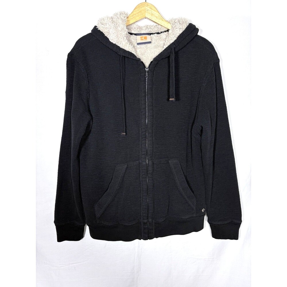 Men’s Hugo Orange Black Hoodie With Soft Sherpa-interior Liner Full Zipper